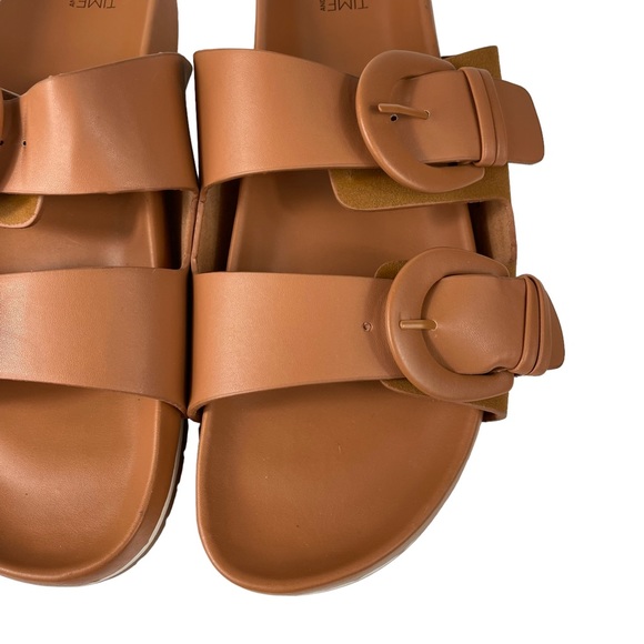 Time and Tru Brown Vegan Leather Buckle Strap Sz 10 Summer Beach Slip-on Sandals - Picture 7 of 16